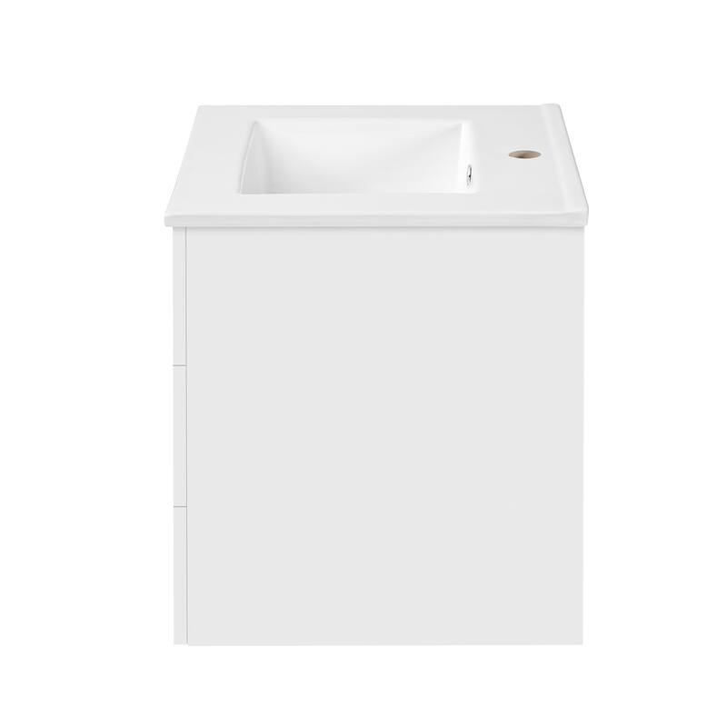 Roomfitters 24 Inch Wall Mounted Floating Vanity & Side Cabinet Combo, Modern Storage Station with Ceramic Basin Sink