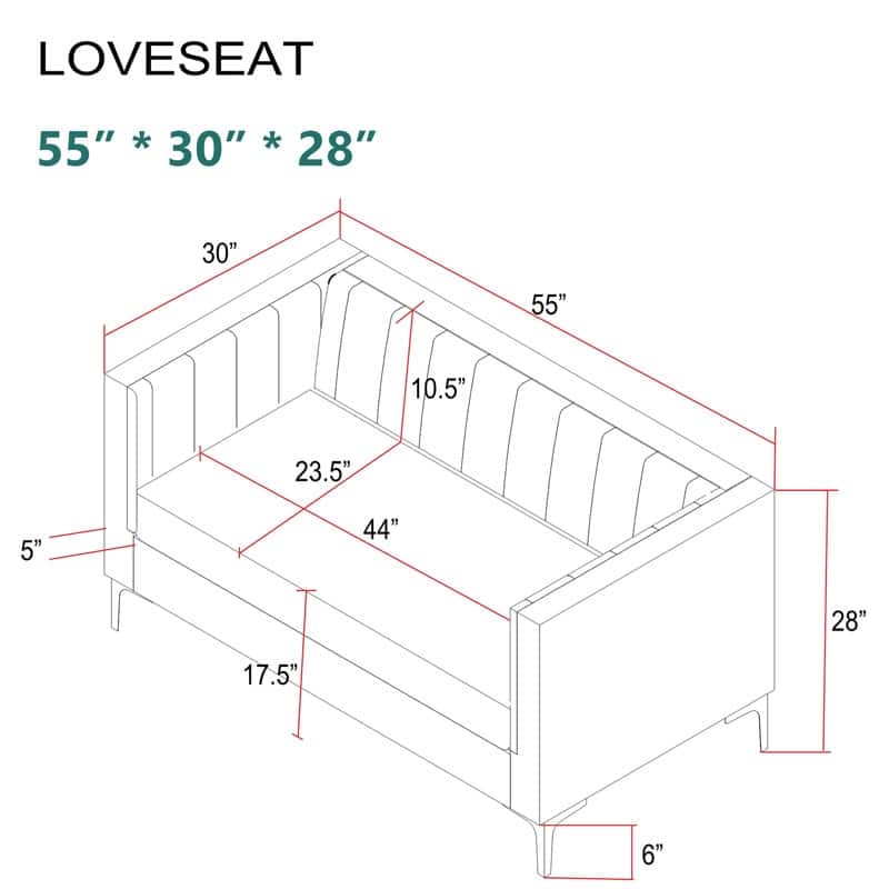 Morden Fort Modern 2 Pieces of Loveseat and Sofa Couch Set with Dutch Velvet Grey, Iron Legs