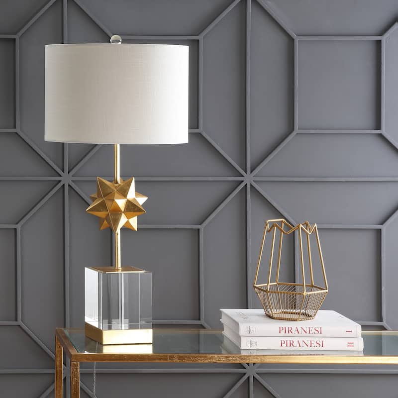 West 32" LED Metal/Crystal Table Lamp, Clear/Gold Leaf by JONATHAN Y