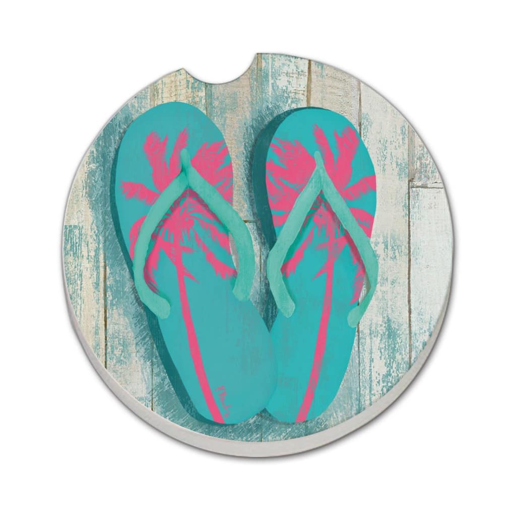 Pompano Sandals 2 Pack Absorbent Stone Coaster for Vehicle Cup Holder 2.6” Diameter Manufactured in The USA