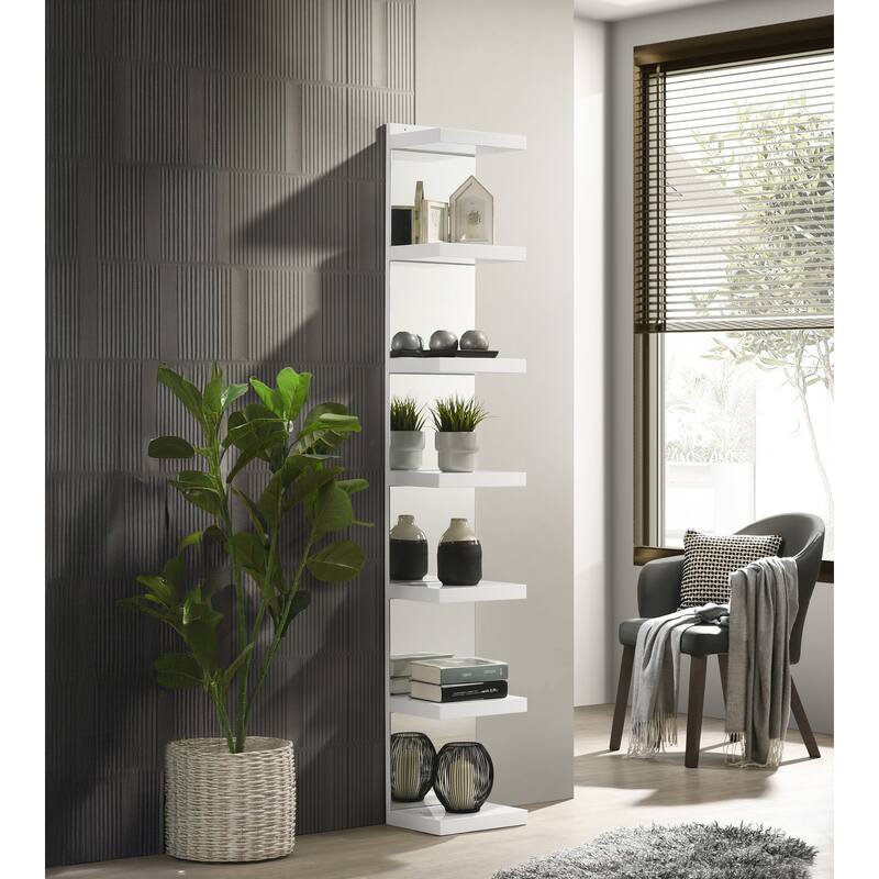 Open Shelving Rack with Mirrored Back Living Room Wooden Furniture