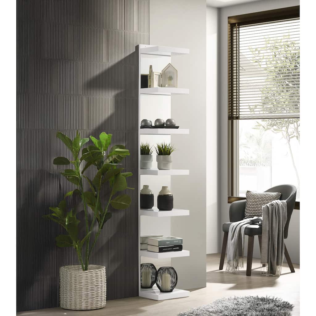 Open Shelving Rack with Mirrored Back Living Room Wooden Furniture