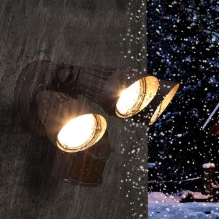 30W Dual-Head LED Security Light with GFCI Outlets, Motion Sensor & Dusk to Dawn Floodlight