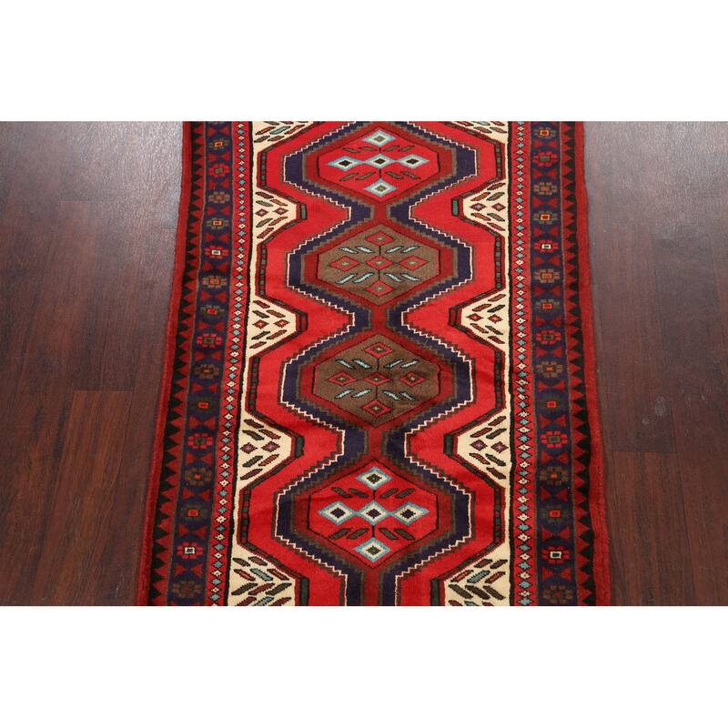 Geometric Hamedan Persian Wool Area Rug Handmade Bedroom Carpet - 3'2" x 4'11"