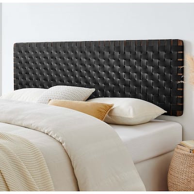 Ditmas Solid Wooden Black Leather Basket Weaved Floating King Size Headboard