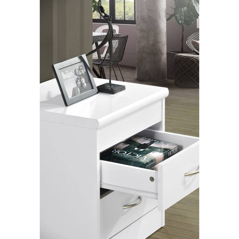 72.75" White Two Drawer with Ring Pull Nightstand