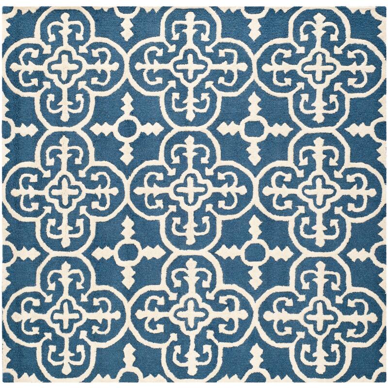 SAFAVIEH Handmade Cambridge Shigemi Modern Wool Rug - 8' Square - Navy/Ivory