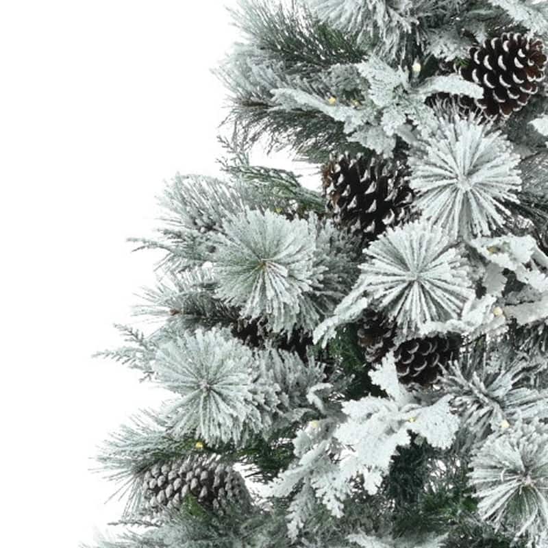 HomeRoots 6' Pre Lit Extra Full Frosted Pine Christmas Tree With Decorations - White - 41.30 in. x 72.00 in. x 41.30 in.