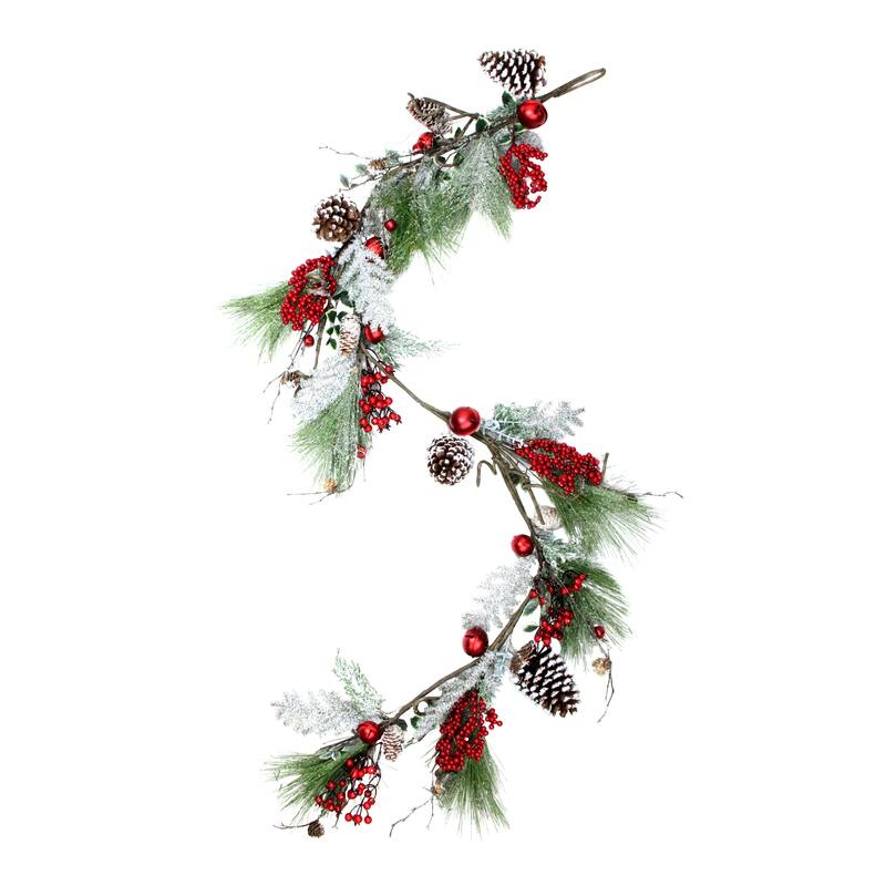 Frosted and Flocked Berries Christmas Garland - 5.5' x 7" - Unlit