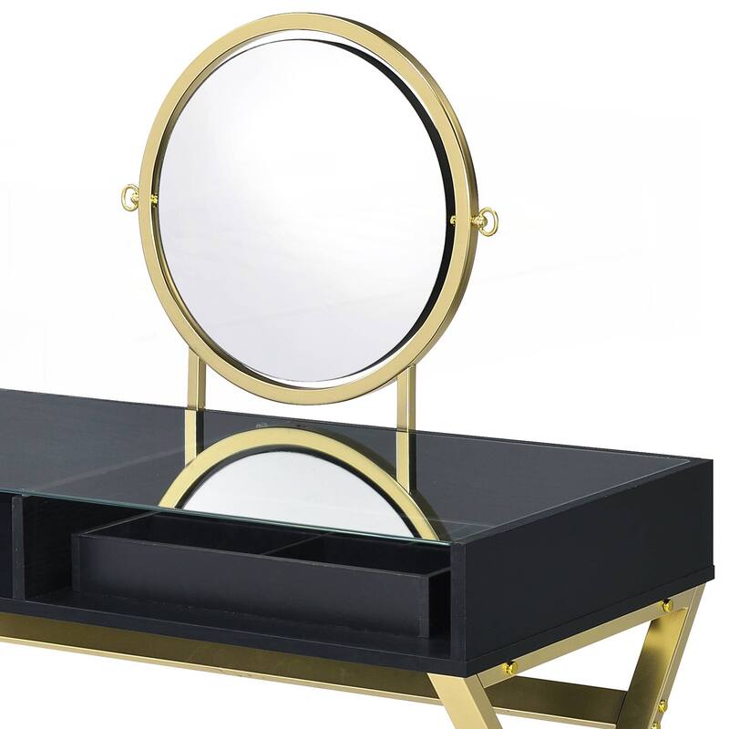 Coleen Black & Gold Finish Vanity Desk - Black