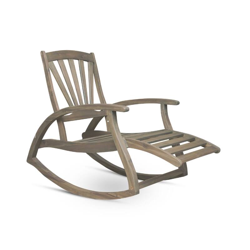 Rizz Outdoor Reclining Rocking Chair, Retractable Footrest, Brown Wood