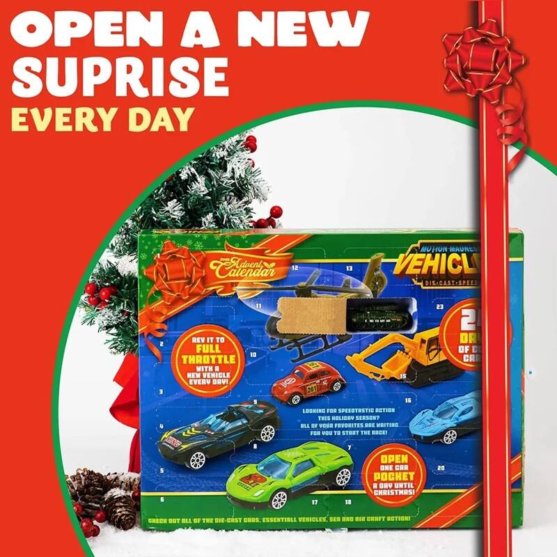 Die Cast Vehicle Advent Calendar: Fun Countdown to Christmas, Premium Quality Daily Surprises for Kids - Multicolor