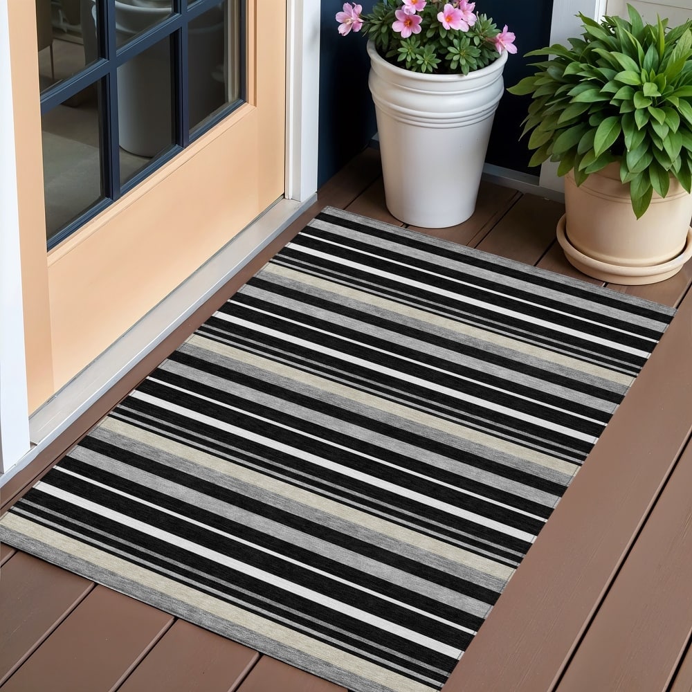 HomeRoots Striped Transitional Rectangle Outdoor Rug