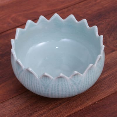 Novica Handmade Peace Lotus Celadon Ceramic Bowl