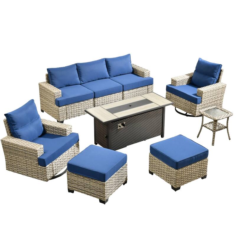 XIZZI 9-Piece Outdoor Patio Furniture Swivel Chair Set with Fire Pit