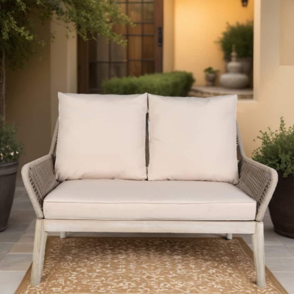 Outdooor Loveseat with Acacia Wood Frame and Cushions