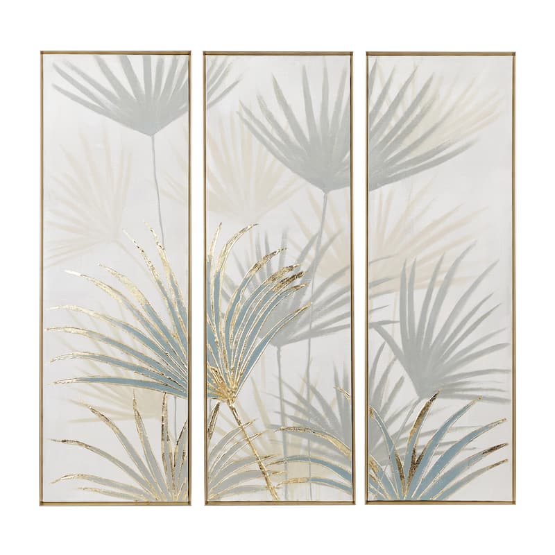 Canvas Leaf Palm Living Room Framed Wall Art with Gold Frame - Set of 3 Brown - Roche River Decor