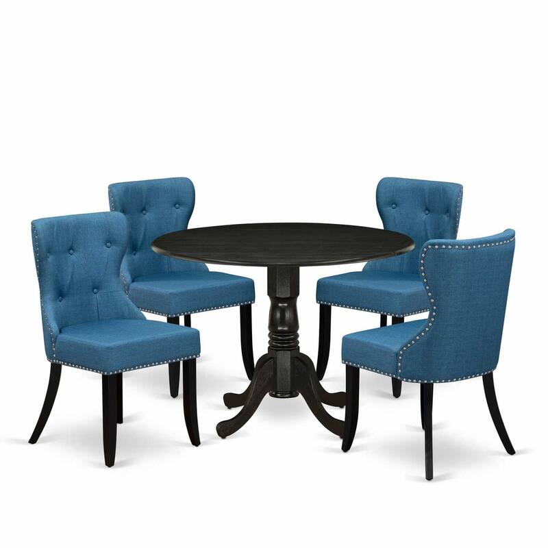 HomeStock 5-Piece Wire Brushed Black Finish Solid Wood Top Dining table with 4 Chairs with Lattice Back