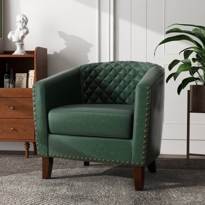 Faux Leather Barrel Accent Chair
