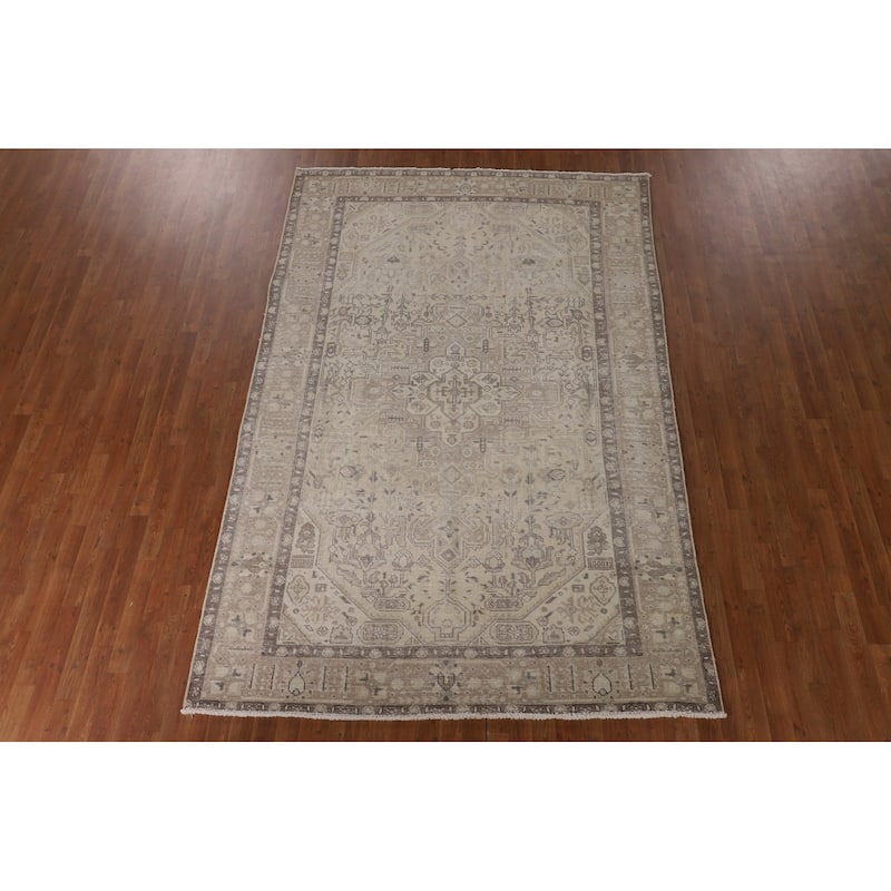 Distressed Tabriz Persian Antique Area Rug Hand-Knotted Wool Carpet - 6'5"x 9'9"