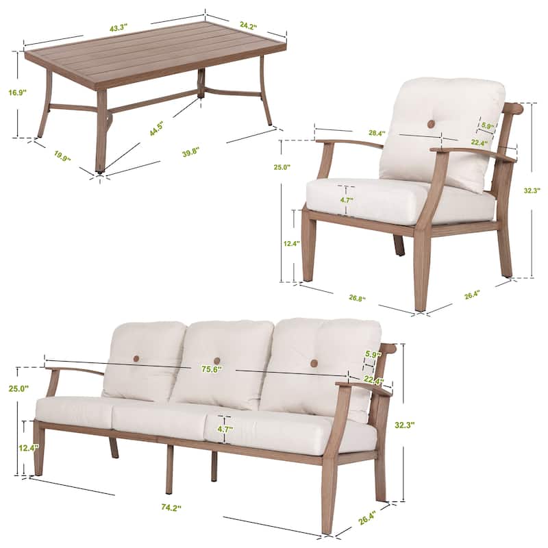 4-Piece Patio Conversation Set with Cushions, Aluminum Frame, Beige