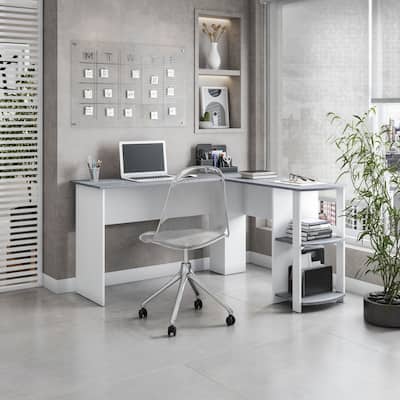 Modern L-Shaped Desk with Side Shelves