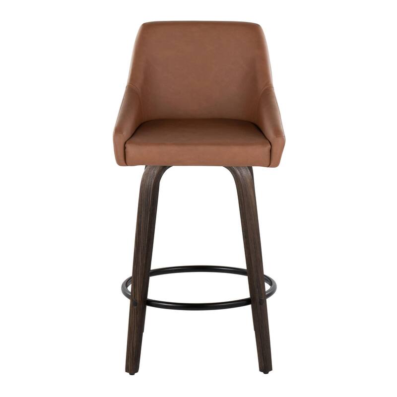 The Gray Barn Hadley 26" Fixed-Height Upholstered Counter Stool with Bent Wood Legs & Round Footrest (Set of 2)