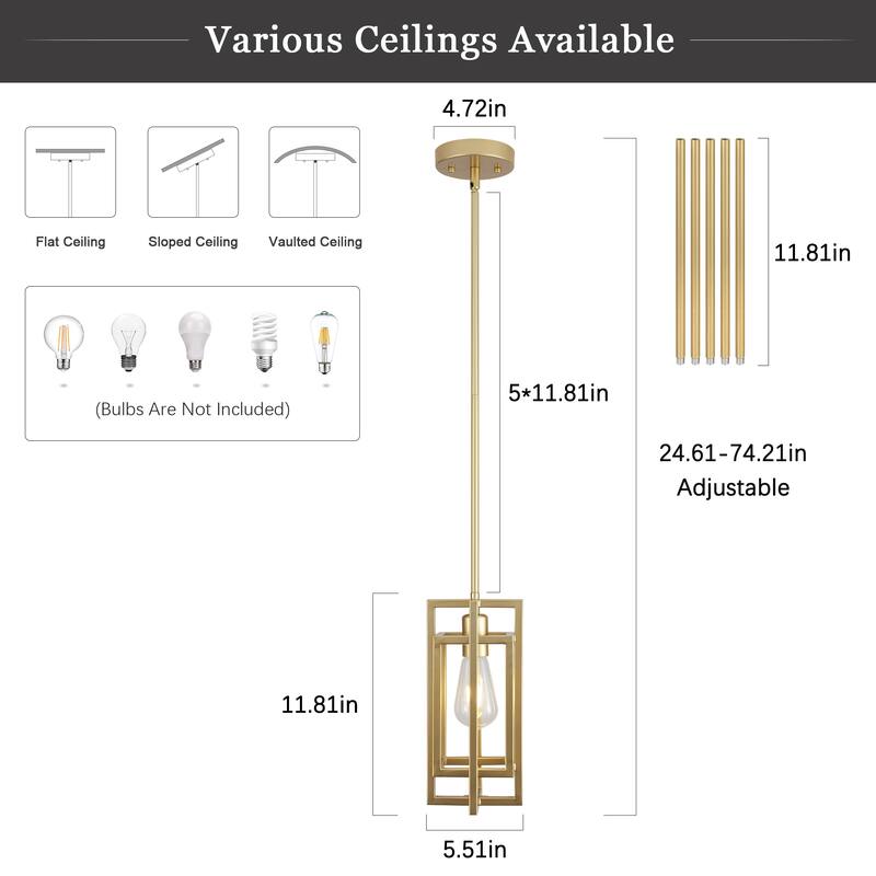 Open Metal Frame Classic Traditional Chandelier, Rustic Farmhouse 1 -Light Pendant for Dining Living Room, Kitchen