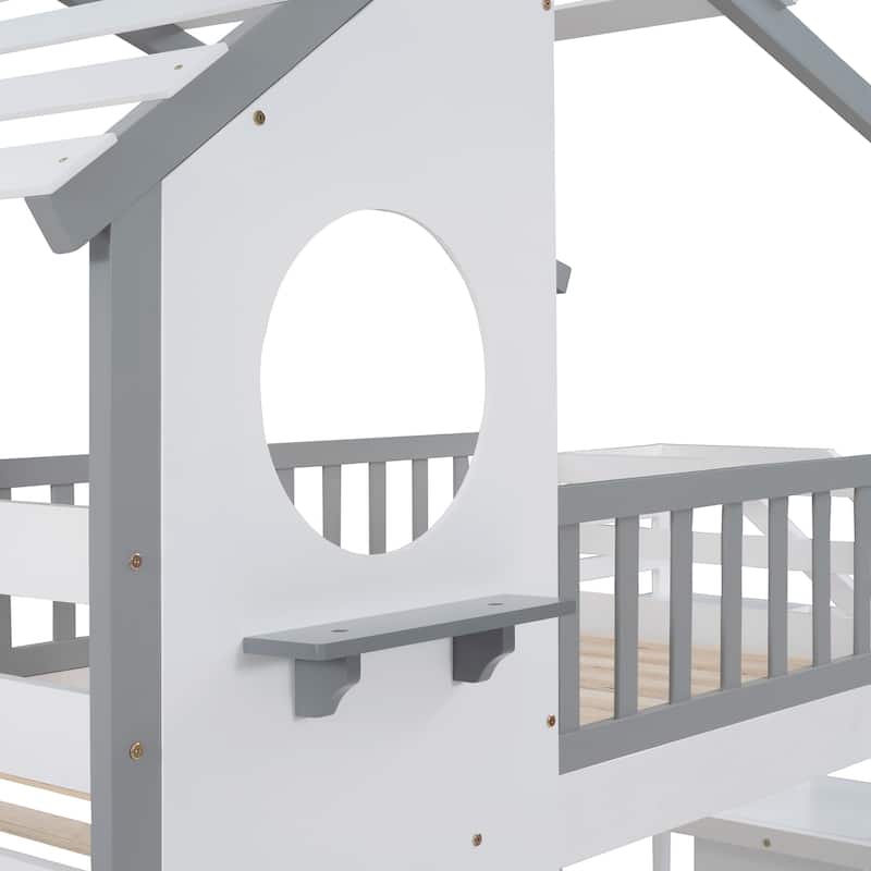 Stairway Twin-Over-Twin Bunk Bed,House Bed,Storage and Guard Rail