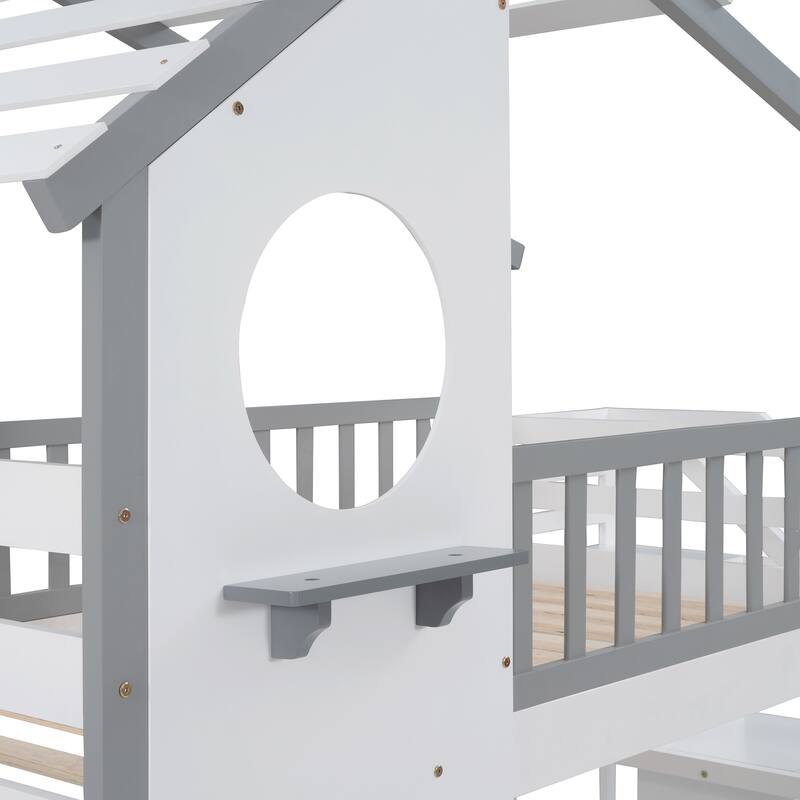 Twin-Over-Twin Bunk Bed,House Bed,Storage and Guard Rail