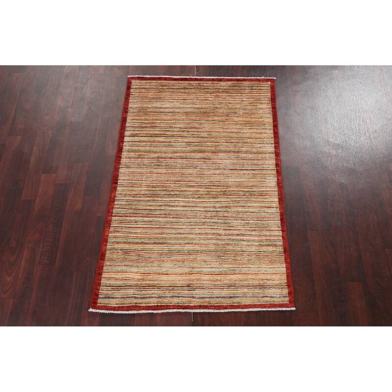 Modern Striped Gabbeh Kashkoli Wool Area Rug Hand-knotted Foyer Carpet - 3'1" x 4'10"