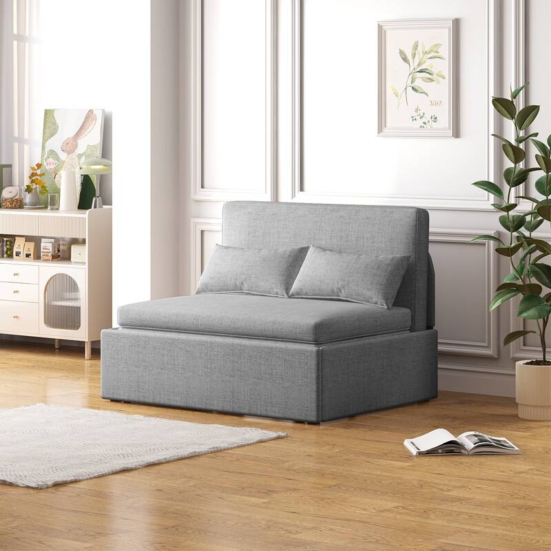 Mixoy Linen 2-in-1 Convertible Sofa Bed,Twin/Queen Pull Out Sleeper Sofa with Mattress,Cushions