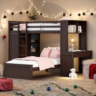 Twin Loft Bed with a Stand-alone bed, Shelves, Desk and Wardrobe, Black