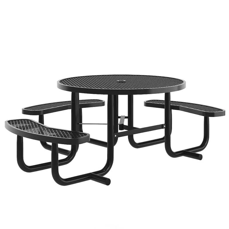 46" Round Wheelchair Accessible Metal Picnic Table with Ground Anchors - 82.5"W x 82.5"D x 29"H