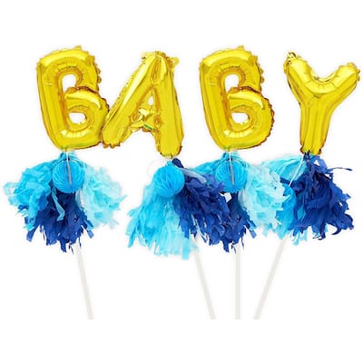 Gold Balloon Cake Topper Letters, Baby Foil Letter Balloons for Boy ( 4 Pcs)