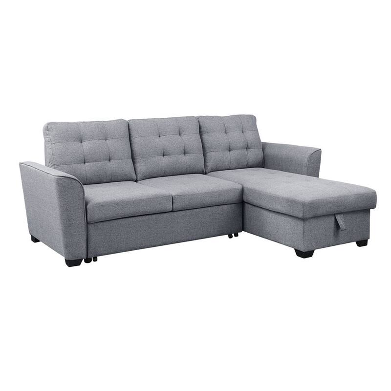 Light Grey Linen Sleeper Sectional Sofa with Reversible Storage Chaise