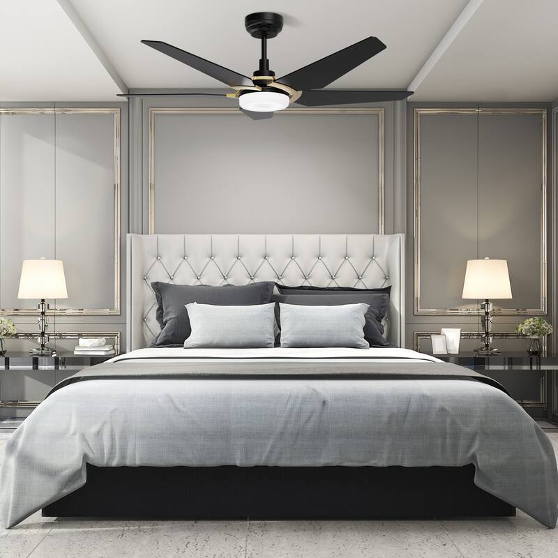 CARRO Boreas 52" Smart Ceiling Fan with Light and Remote-Downrod - Black gold