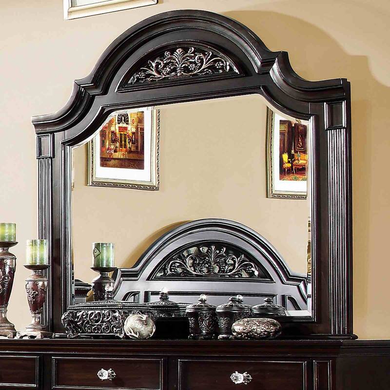 Formal Dark Walnut Finish Floral Design Bedroom Set 3pc