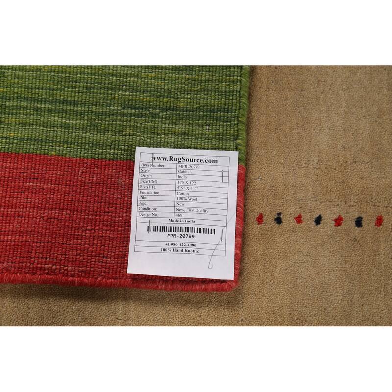 Striped Gabbeh Indian Accent Rug Handmade Wool Carpet - 4'0"x 5'9"