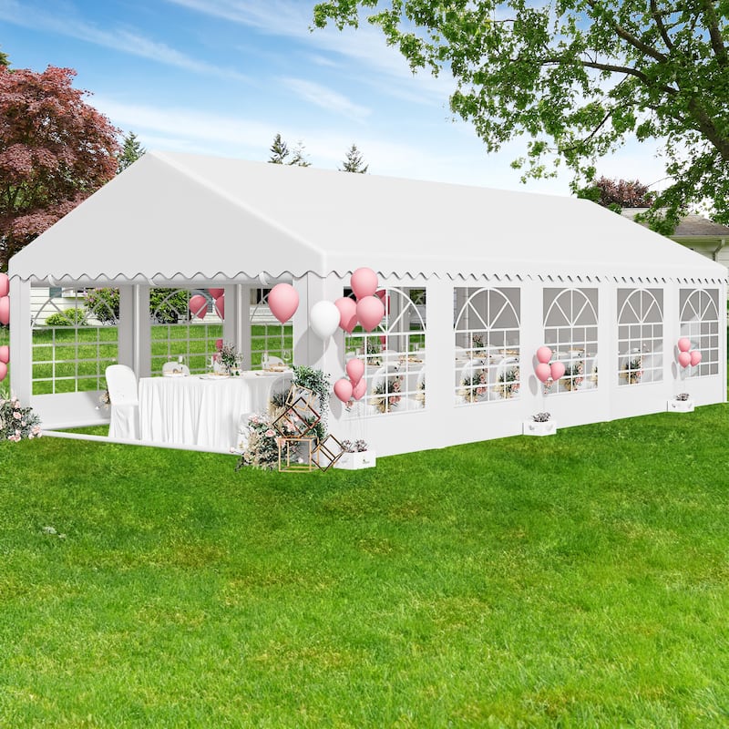 Outdoor White Party Tent Canopy with PVC Windows - 16*32 Ft - White