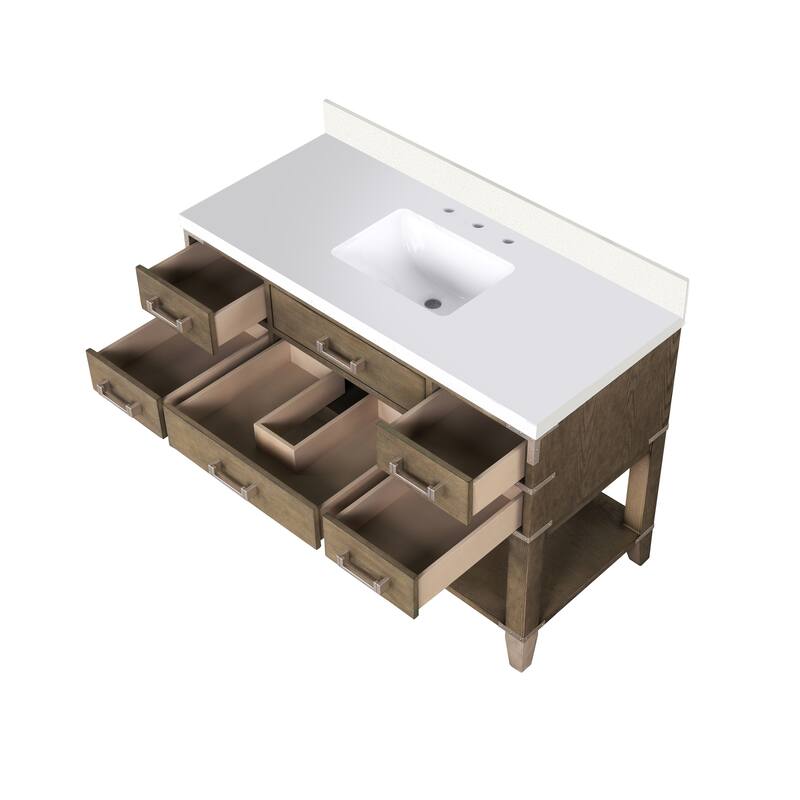 Norwalk 48 in W x 22 in D Black Oak Single Bath Vanity, Cultured Marble Top, and 46 in Mirror