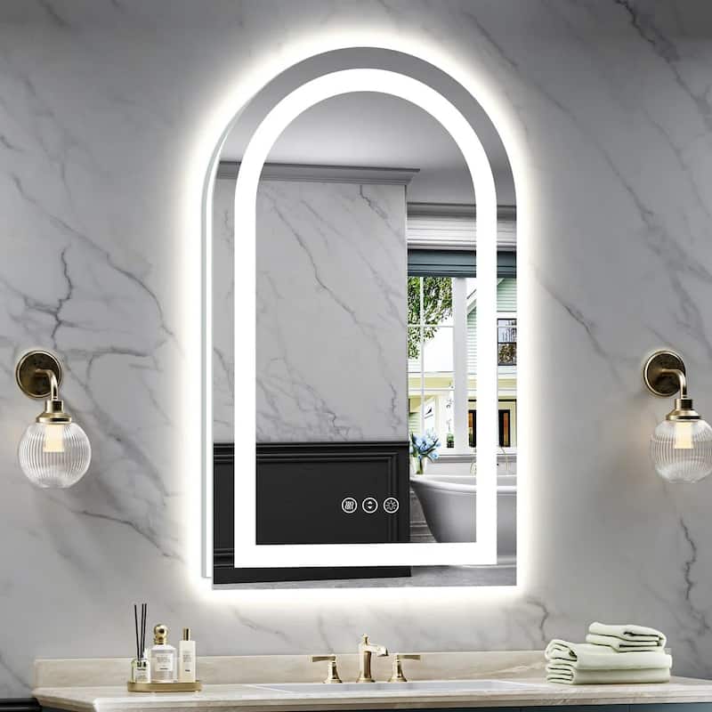 Full Size Arch Front & Back LED Lighted Anti-fog Tempered Glass Wall Bathroom Vanity Mirror, ETL Certified, 3-Year Warranty - 40"x24”