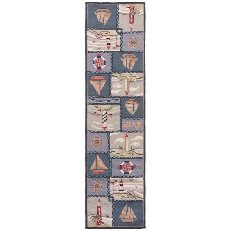 SAFAVIEH Handmade Chelsea Laurenzia French Country Nautical Wool Rug - 2'6" x 10' Runner - Blue