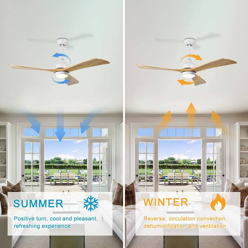 52 in. Smart Indoor Ceiling Fan with Integrated LED with 3 Wood Blade and Remote Control