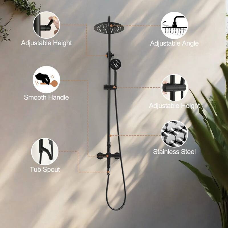 47"H 3-Function 304 Stainless Steel Wall-Mounted Outdoor Shower with Footwash