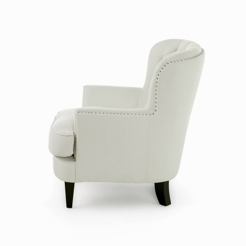 Mid-Century Accent Chair, Upholstered Armchair with Nailhead Trim and Solid Wood Legs, Tufted Lounge Reading Chair Single Sofa