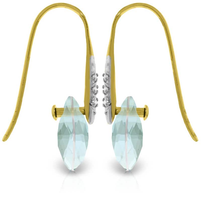 14K Solid Gold Fish Hook Earrings w/ Diamonds & Briolette Blue Topaz