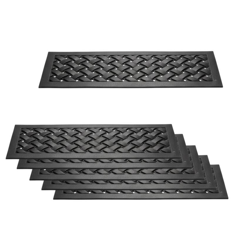 HomeRoots Set Of Six Black Lattice Outdoor Rubber Stair Treads - 9.00' X '30.00