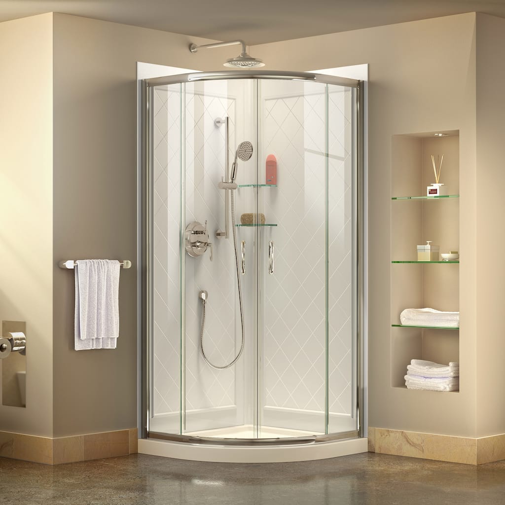 DreamLine Prime 33 in. x 33 in. x 76 3/4 in. H Shower Enclosure, Shower Base and Acrylic Backwall Kit