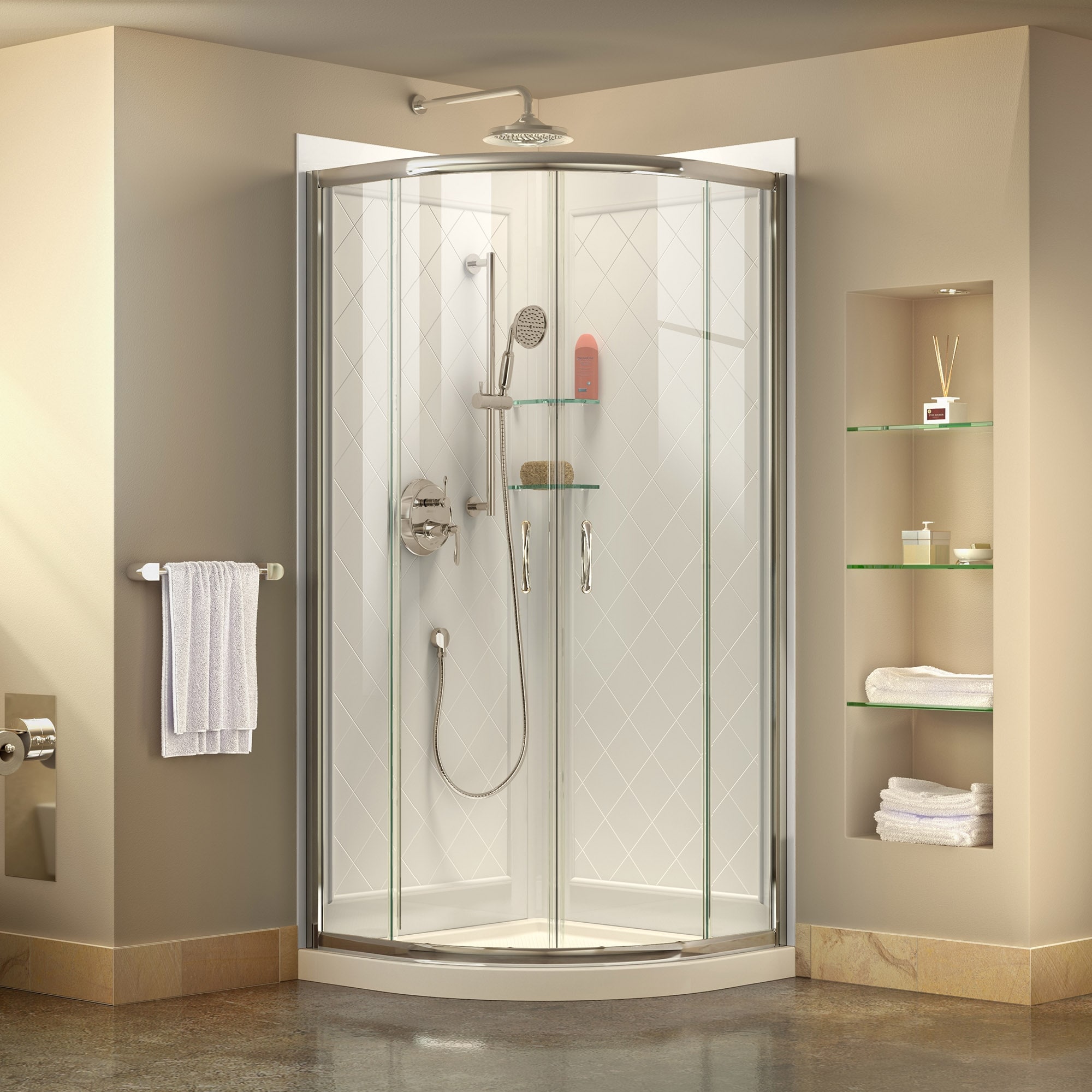 DreamLine Prime 33 in. x 33 in. x 76 3/4 in. H Shower Enclosure, Shower Base and Acrylic Backwall Kit
